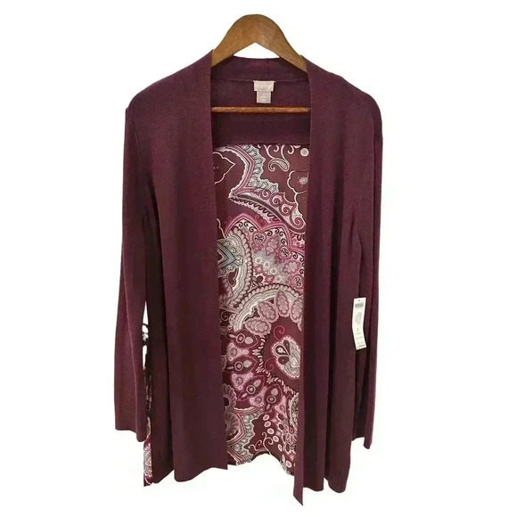NWT Chico’s Berry Bold Geometric Paisley Open Front Cardigan Size L - Picture 1 of 8